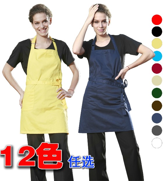 最新款快餐店男女服务员工作服挂脖防水围裙图